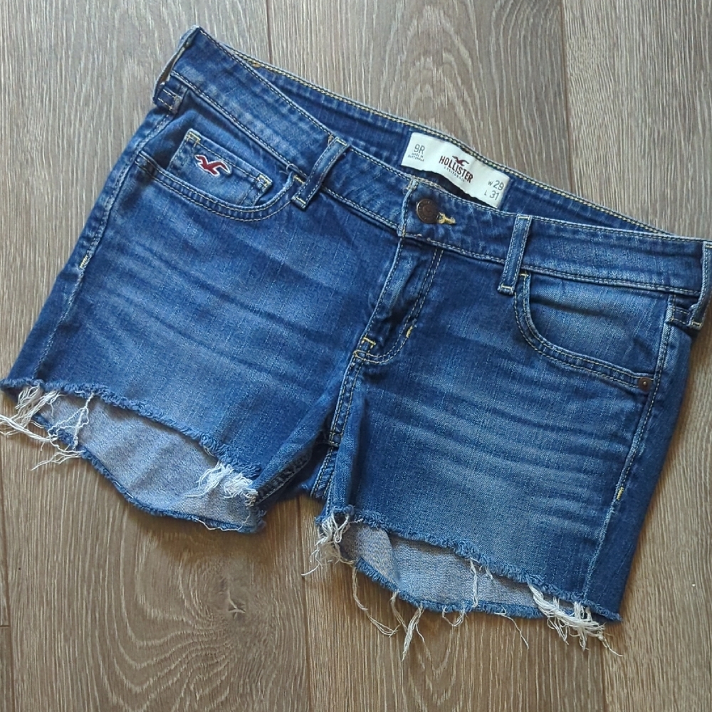 Hollister Blue Jean Shorts Distressed Cut-Off Style Super Short